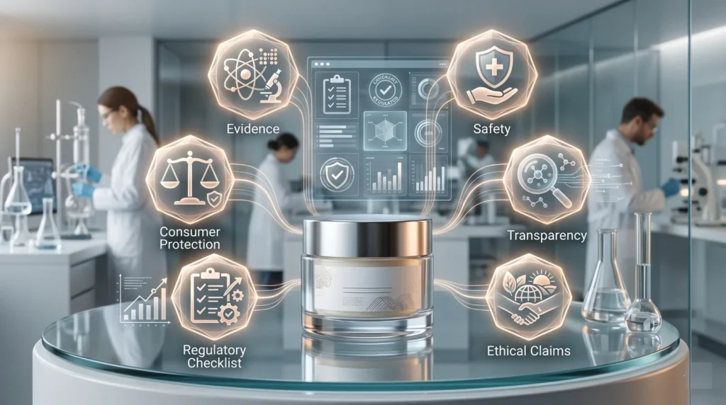 Publicidad responsable y cumplimiento regulatorio para cosméticos.