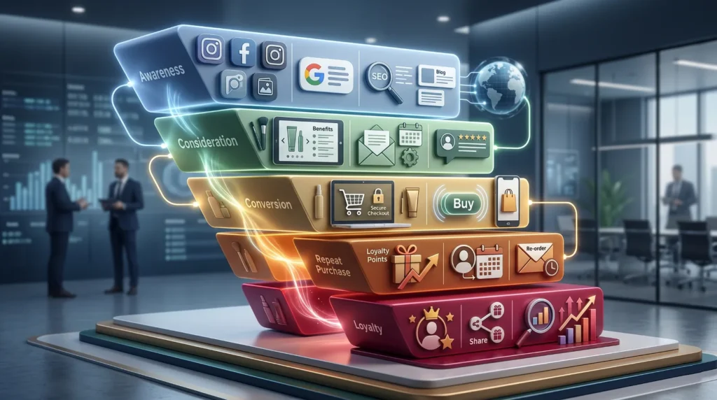 Funnel de marketing digital para marcas cosméticas.